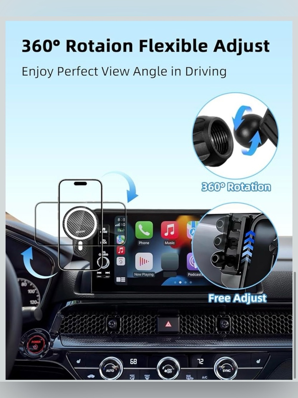 PZK Wireless Charging MagSafe Phone Mount Toyota Highlander 2020-2025 12.3” - Picture 5 of 11